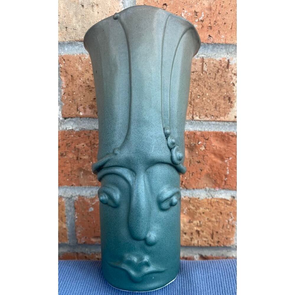 Michele Rigert Northwest Studio Pottery Vase - Face Teal Blue